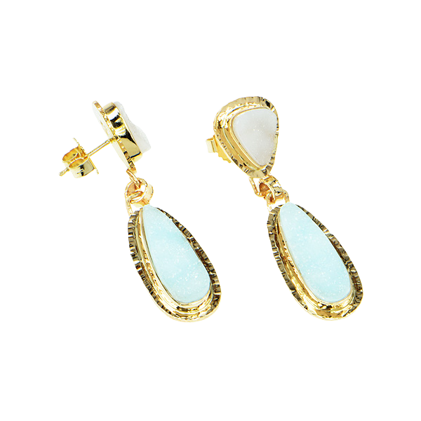 Drusy Hemimorphite and Drusy White Quartz Cabochon Earrings