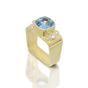 Aquamarine and Diamonds Square Ring