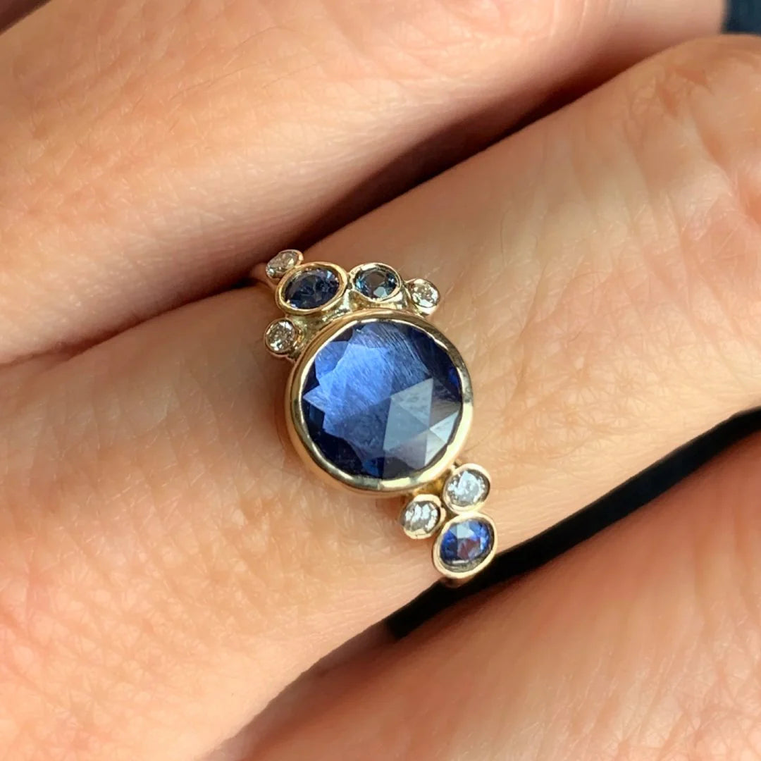 Blue Sapphire and Diamond Bubbles Ring