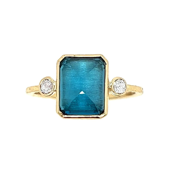 London Blue Topaz Emerald Cut w/ Diamonds Ring