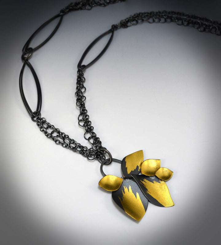 Leaf Cluster Pendant Necklace on Handmade Chain