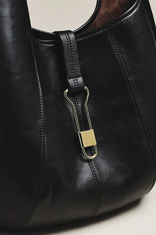 Nova Leather Buckle Tote in Black