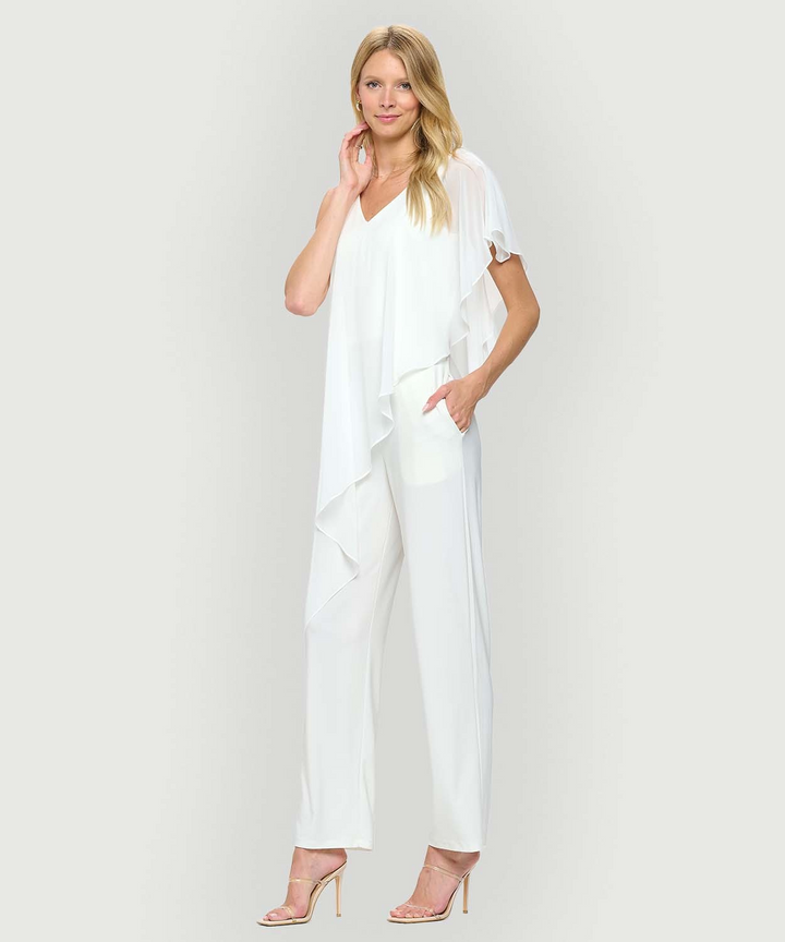 Sleeveless Jumpsuit with Asymmetrical Overlay - Ivory