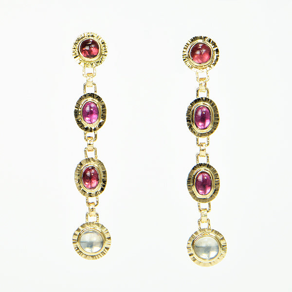 Pink Tourmaline & Ceylon Moonstone Earrings