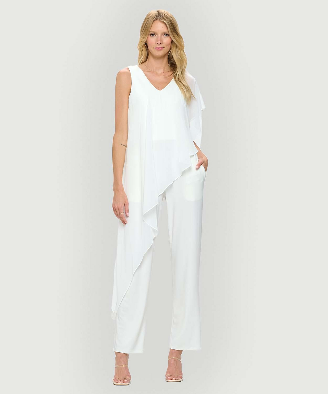 Sleeveless Jumpsuit with Asymmetrical Overlay - Ivory