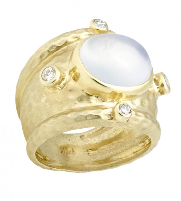 Moonstone and Diamond Hammered RIng