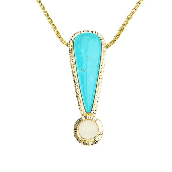 Kingman Turquoise and Ceylon Moonstone Cabochon Pendant