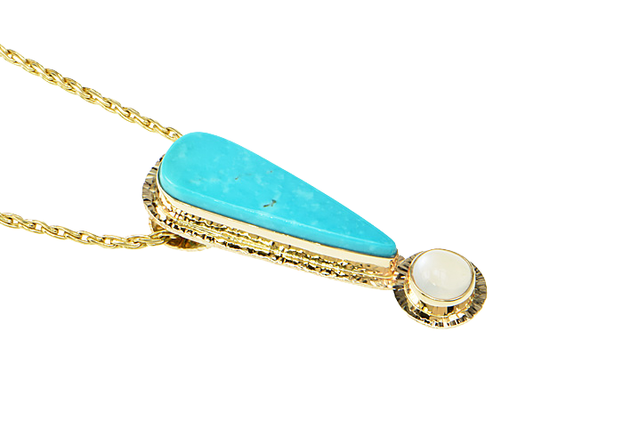 Kingman Turquoise and Ceylon Moonstone Cabochon Pendant