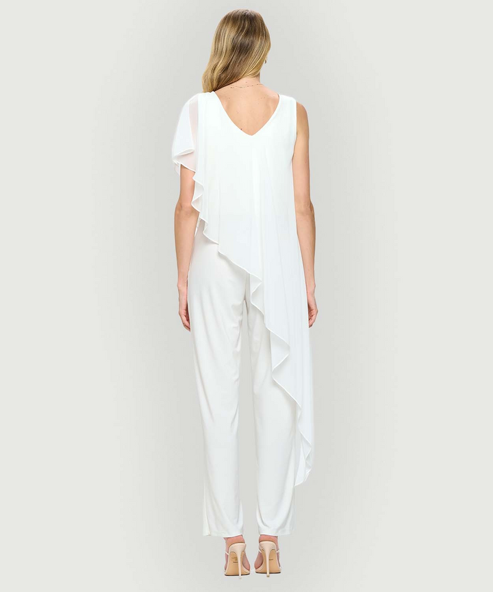 Sleeveless Jumpsuit with Asymmetrical Overlay - Ivory