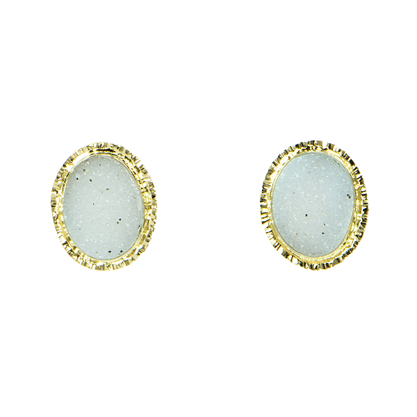 Speckled White Drusy Quartz Cabochon Earrings