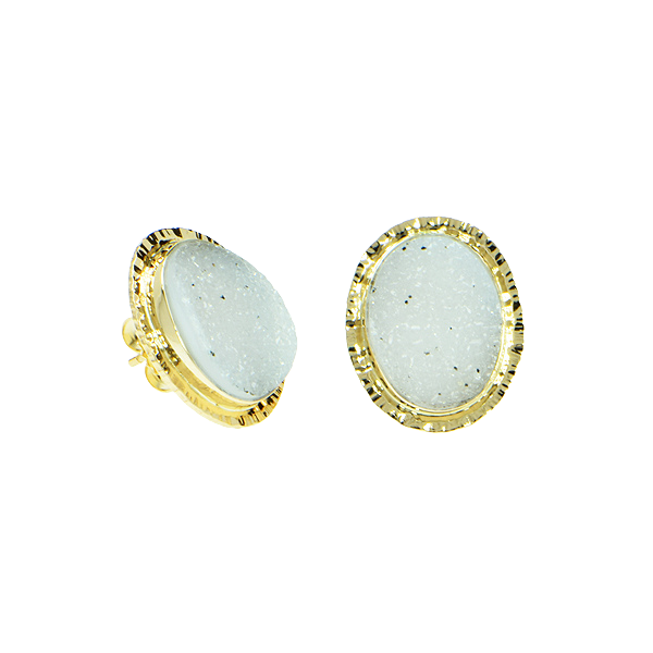 Speckled White Drusy Quartz Cabochon Earrings