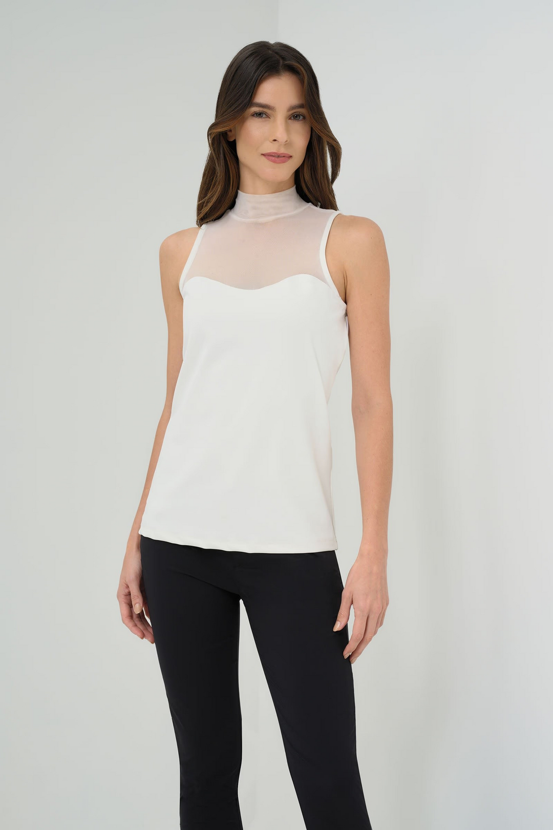 Ellen Sleeveless Mesh Top - White